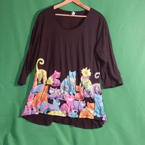 Mac & Belle L kitty cat 3/4 sleeve tee
